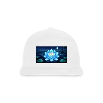 Blue Neon Crystal Lotus at Night Fantasy Botanical - Snapback Baseball Cap - white - Front
