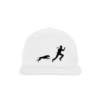 man running away from dog - Snapback Baseball Cap - white - Front