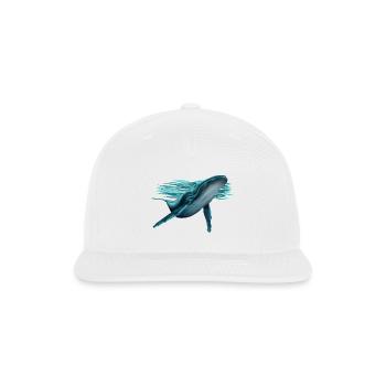 Azure Whale in Ocean Brushstroke - Snapback Baseball Cap - white - Front