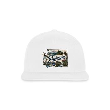 Washington State Mount Rainier Vintage Sticker - Snapback Baseball Cap - white - Front