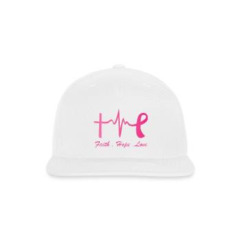Faith Hope Love Cross Heartbeat Ribbon - Snapback Baseball Cap - white - Front