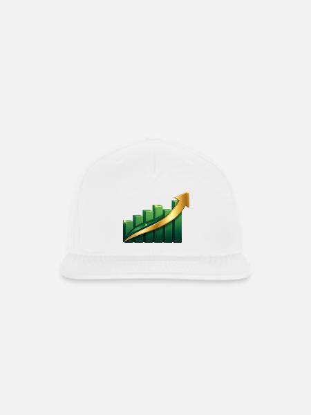 Green Bar Chart with Gold Arrow - Snapback Baseball Cap - white