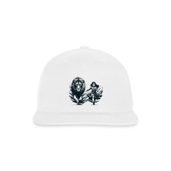 "Graceful Harmony: Girl Running with Lion in Gray - Snapback Baseball Cap - white - Front