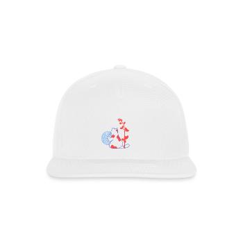 Blue Cat Silhouette with Red Plant Accents - Snapback Baseball Cap - white - Front