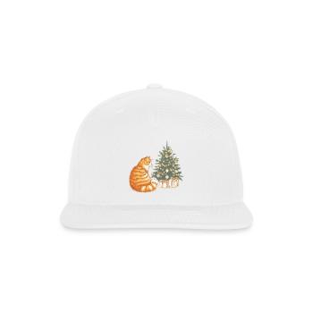 Festive Orange Tabby Cat by Christmas Tree - Snapback Baseball Cap - white - Front