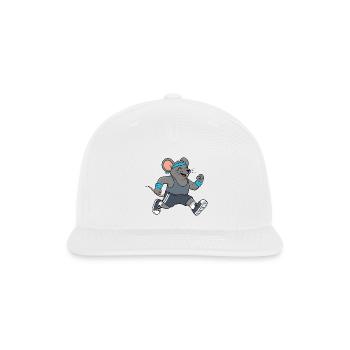 Cute mouse rat jogging running marathon cartoon - Snapback Baseball Cap - white - Front