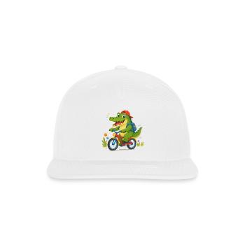 Cheerful crocodile riding a bicycle to school - Snapback Baseball Cap - white - Front
