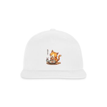 Cute Cat Enjoying Japanese Meal - Snapback Baseball Cap - white - Front