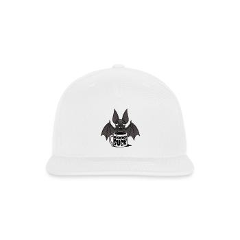 Mornings Suck Sleepy Vampire Bat Coffee Humor - Snapback Baseball Cap - white - Front