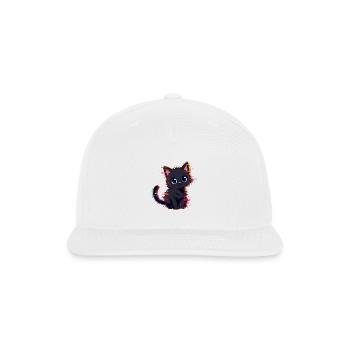 Neon Glitch Pixel Black Cat Art - Snapback Baseball Cap - white - Front