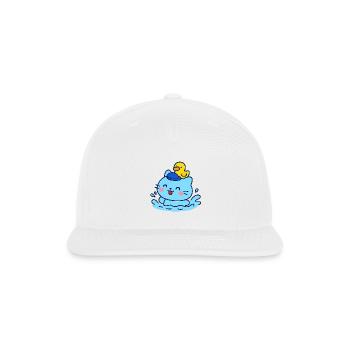 Blue Cat Sailor with Duck on Wave - Snapback Baseball Cap - white - Front