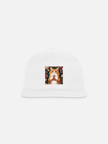 Ginger Cat and Cat-Shaped Gingerbread Man Cookies - Snapback Baseball Cap - white