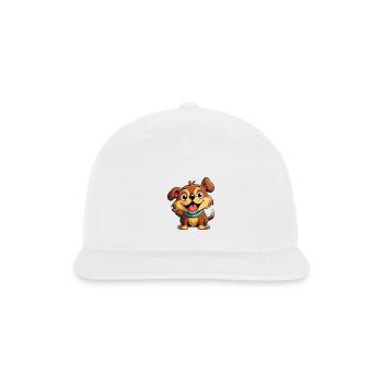 Cheerful Cartoon Puppy with Blue Collar - Snapback Baseball Cap - white - Front