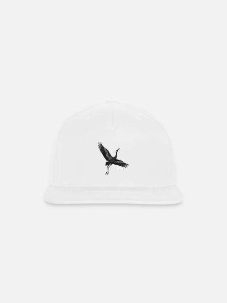 Midnight Crane in Flight - Snapback Baseball Cap - white