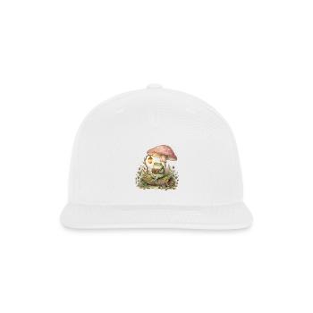 Whimsical Reading Frog Mushroom Art Cottagecore  - Snapback Baseball Cap - white - Front