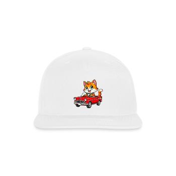 Cute Orange Tabby Cat Driving a Red Vintage Conver - Snapback Baseball Cap - white - Front