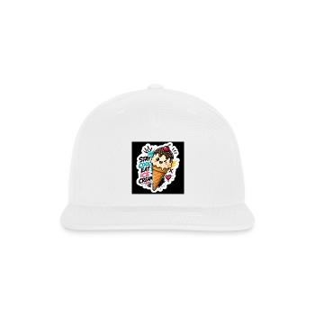 Stay Cool Ice Cream Cone Sticker Tee - Snapback Baseball Cap - white - Front