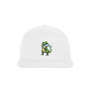 Cretaceous Catch: Dino with Fish - Snapback Baseball Cap - white - Front