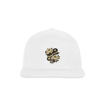 Gold-ink Snake Wrapped Around Peonies - Snapback Baseball Cap - white - Front