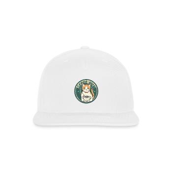 Cafe Cat Circle Badge with Coffee - Snapback Baseball Cap - white - Front
