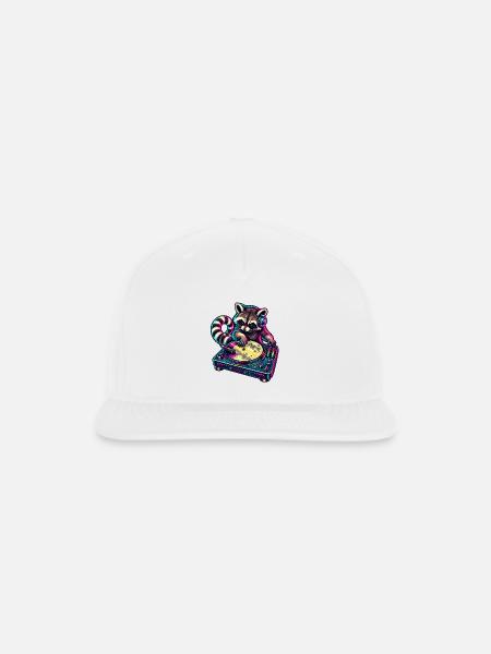 Neon Raccoon DJ Moon Mix - Snapback Baseball Cap - white