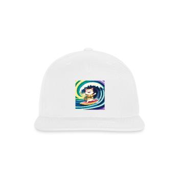 Happy Surfing Waves Orange Tabby Kitty Cat - Snapback Baseball Cap - white - Front