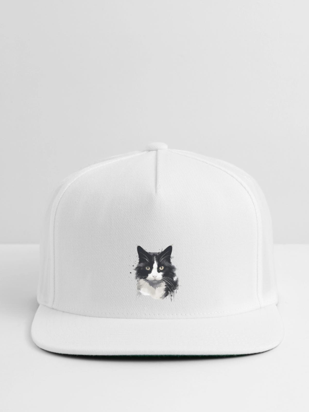 Tuxedo Cat Face - Snapback Baseball Cap - white - Front