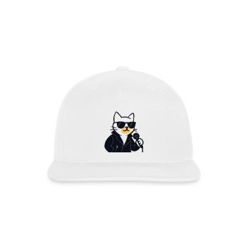 Sunglass Cat in Leather Jacket - Snapback Baseball Cap - white - Front