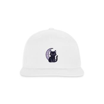 Black Cat and Moon – Mystical and Cute Design - Snapback Baseball Cap - white - Front