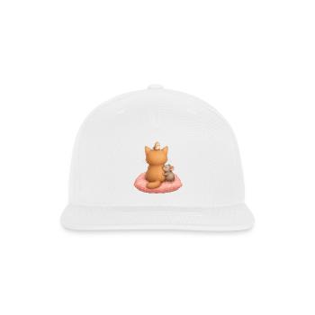 Cat, mouse, and bird on a cushion Cat motif - Snapback Baseball Cap - white - Front
