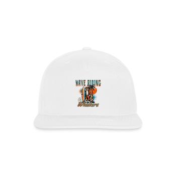 Wave Riding Whiskers Funny Surfing Cat Tee - Snapback Baseball Cap - white - Front
