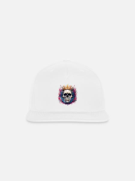 "Regal Rebellion: A Colorful Skull Crown" - Snapback Baseball Cap - white