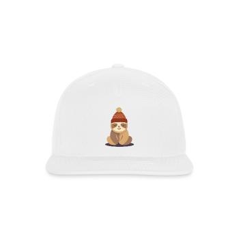 Cozy Sloth in Winter Knit Hat - Snapback Baseball Cap - white - Front