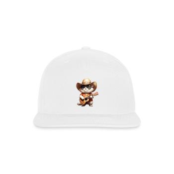 Orange Cowboy Cat with Guitar Tee - Snapback Baseball Cap - white - Front