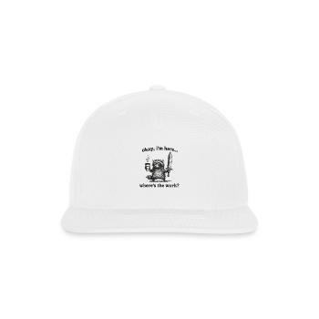 Okay I'm Here Where's The Work Funny Retro Raccoon - Snapback Baseball Cap - white - Front