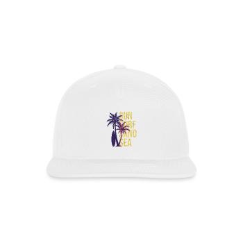 Sun Surf Sand Sea Palm Sunset - Snapback Baseball Cap - white - Front