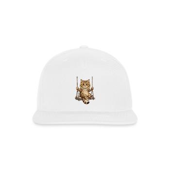 Funny Cute Cat on a Swing Fluffy Tabby Kitty Relax - Snapback Baseball Cap - white - Front
