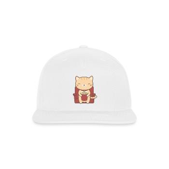 Kawaii Cat Popcorn Cute Movie Orange Tabby - Snapback Baseball Cap - white - Front