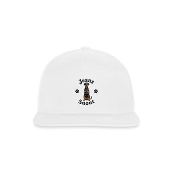 Black Doberman Pinscher Denim Patch Art - Snapback Baseball Cap - white - Front