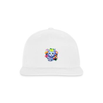 Cat Face With Flowers T-Shirt - Cute Cat - Snapback Baseball Cap - white - Front