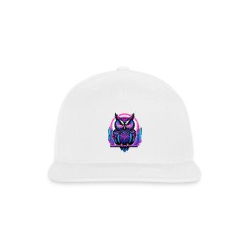 An owl with glowing neon blue and purple eyes - Snapback Baseball Cap - white - Front