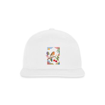 Robin Bird on Branch Cherry Tree Design - Snapback Baseball Cap - white - Front
