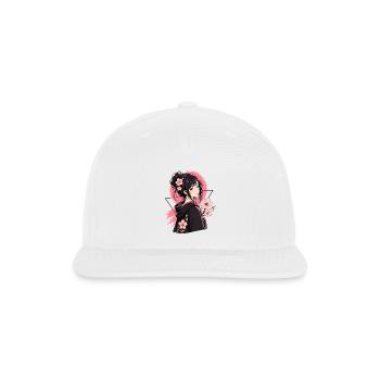 Cherry Blossom Anime Girl T-Shirt  - Snapback Baseball Cap - white - Front