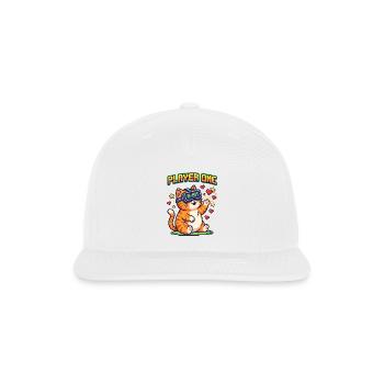 Player One Cute Cat Gamer VR Headset 8-Bit Pixel - Snapback Baseball Cap - white - Front