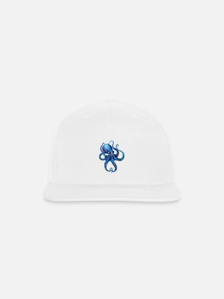 Octopus Art,Octopus Drawing,Blue Octopus - Snapback Baseball Cap - white