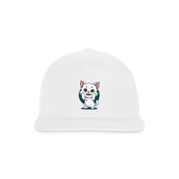 Cute White Happy Surprise Cat - Snapback Baseball Cap - white - Front
