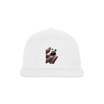 a tiny, finger-sized panda resting - Snapback Baseball Cap - white - Front