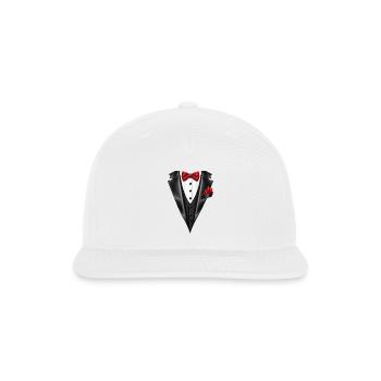 Tuxedo Tie T-Shirt – Funny Tuxedo Bow Tie Design - Snapback Baseball Cap - white - Front