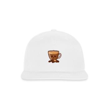 Coffee Cup With Coffee Beans Cat Face - Snapback Baseball Cap - white - Front