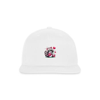 Valentine's Day Gift Raccoon Carrying a Red Heart - Snapback Baseball Cap - white - Front